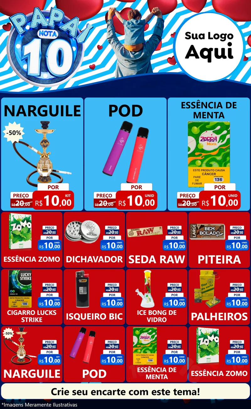 Modelo de Encarte para Encarte Grande com o tema Papai Nota 10 para Tabacaria