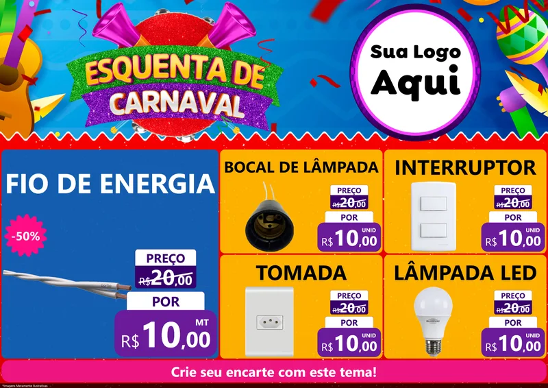 Modelo de Encarte para Encarte A4 Horizontal com o tema Esquenta de Carnaval para Materiais Elétricos