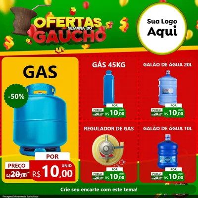 Modelo de Rede Social para Feed Facebook com o tema Ofertas Semana Do Gaúcho para Água e gás