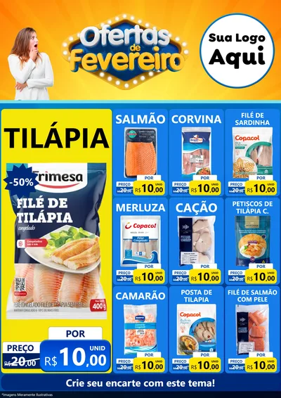 Modelo de Encarte para Encarte A4 Vertical com o tema Ofertas de Fevereiro para Peixaria