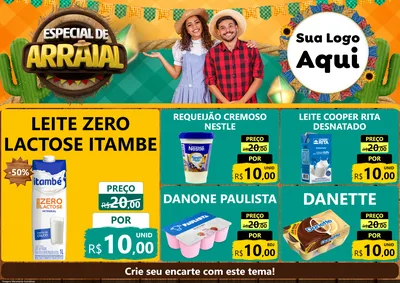 Modelo de Encarte para Encarte A4 Horizontal com o tema Especial De Arraial para Frios e Laticínios