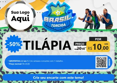 Modelo de Cartaz para Cartaz A4 Horizontal com o tema Brasil Torcida - Copa para Peixaria