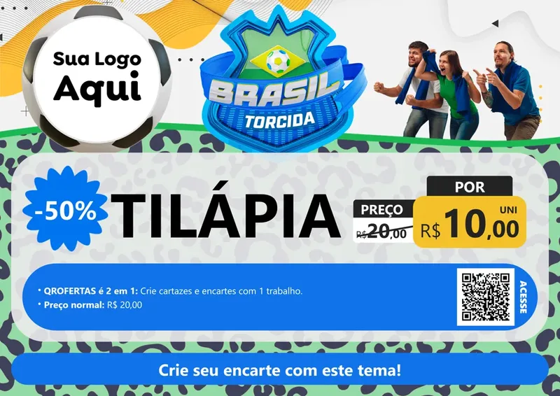Modelo de Cartaz para Cartaz A4 Horizontal com o tema Brasil Torcida - Copa para Peixaria