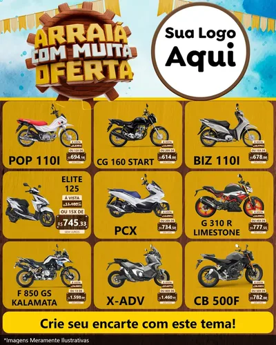 Modelo de Rede Social para Feed Instagram com o tema Ofertas de São João - Junina para Concessionaria de Motos