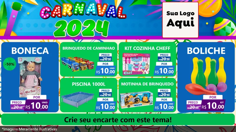 Modelo de TV para TV Horizontal com o tema Carnaval 2027 para Brinquedos