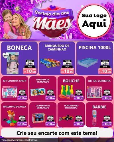 Modelo de Rede Social para Feed Instagram com o tema Sorteio Dia das Mães para Brinquedos