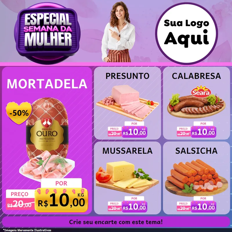 Modelo de Rede Social para Feed Facebook com o tema Especial Semana da Mulher para Frios e Laticínios