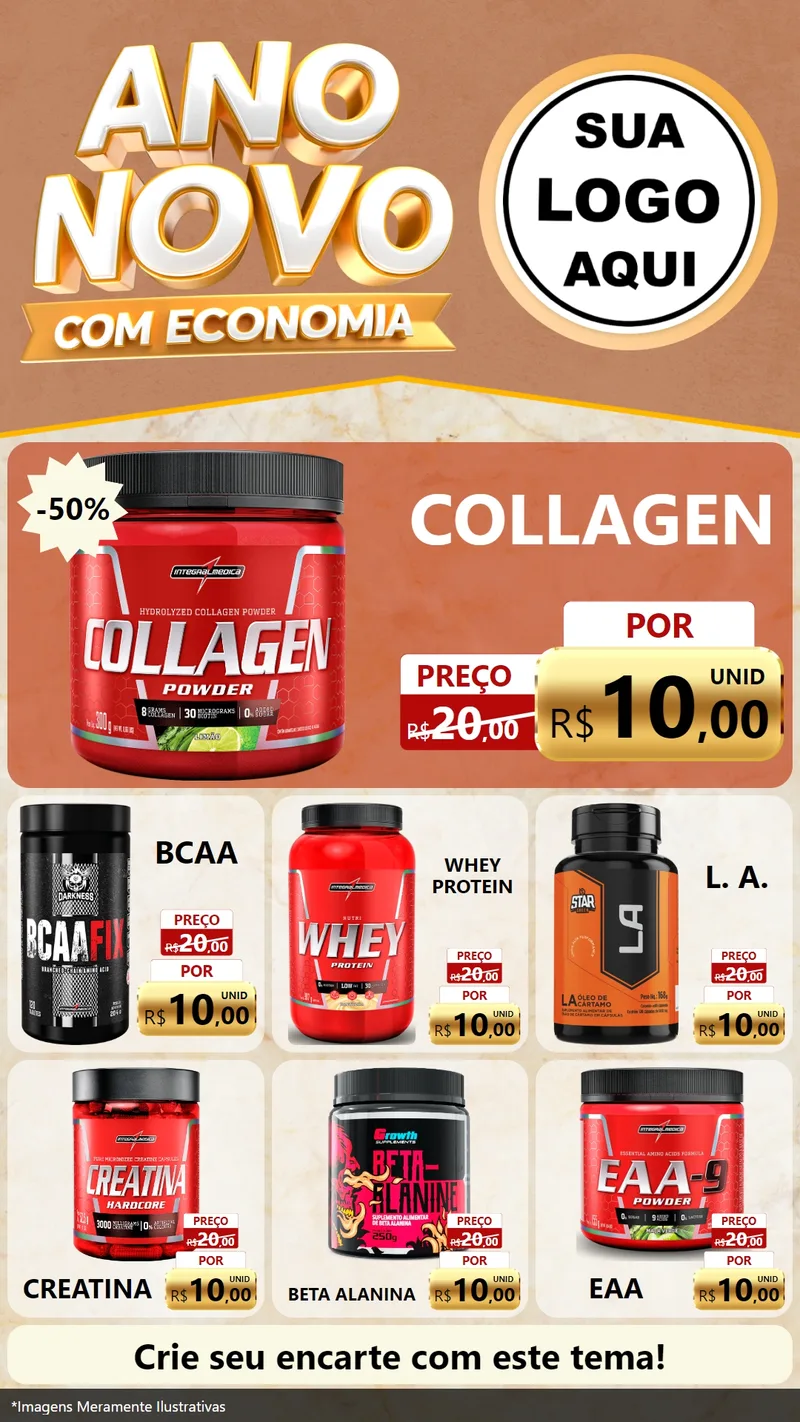 Modelo de Rede Social para Stories com o tema Ano Novo Com Economia para Suplementos alimentares