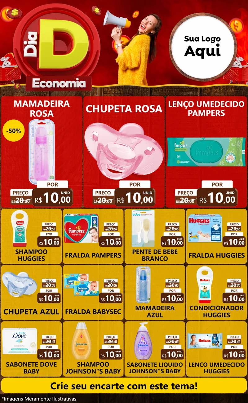 Modelo de Encarte para Encarte Grande com o tema Dia D Economia para Bebês