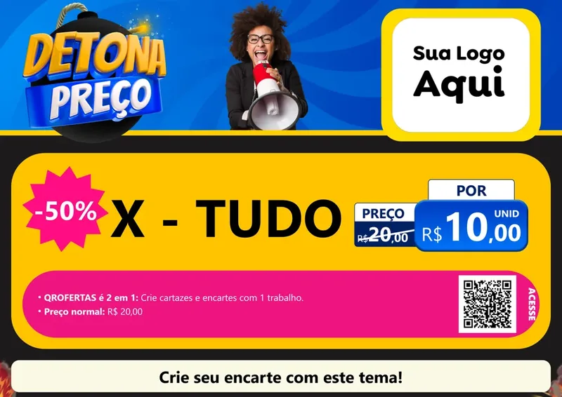 Modelo de Cartaz para Cartaz A4 Horizontal com o tema Detona Preços para Hamburgueria