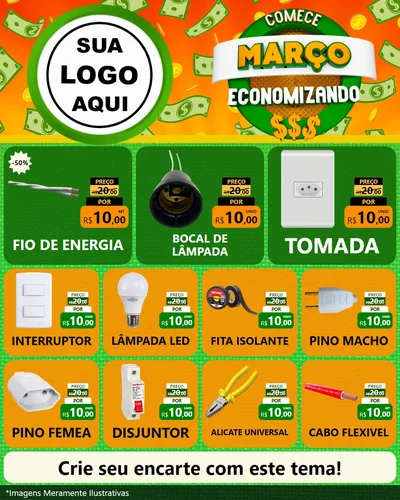Modelo de Rede Social para Feed Instagram com o tema Comece Março Economizando para Materiais Elétricos