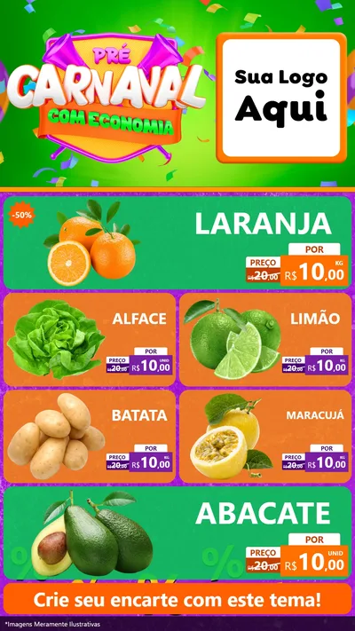 Modelo de TV para TV Vertical com o tema Pré-Carnaval Com Economia para Hortifrúti