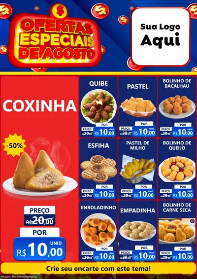 Modelo de Encarte para Encarte A4 Vertical com o tema Ofertas Especiais de Agosto para Salgadaria
