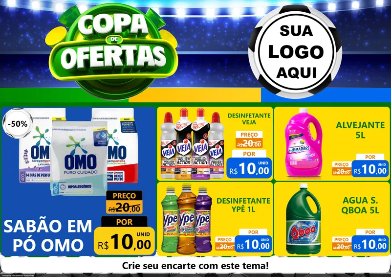 Modelo de Encarte para Encarte A4 Horizontal com o tema Copa de Ofertas para Produtos de Limpeza
