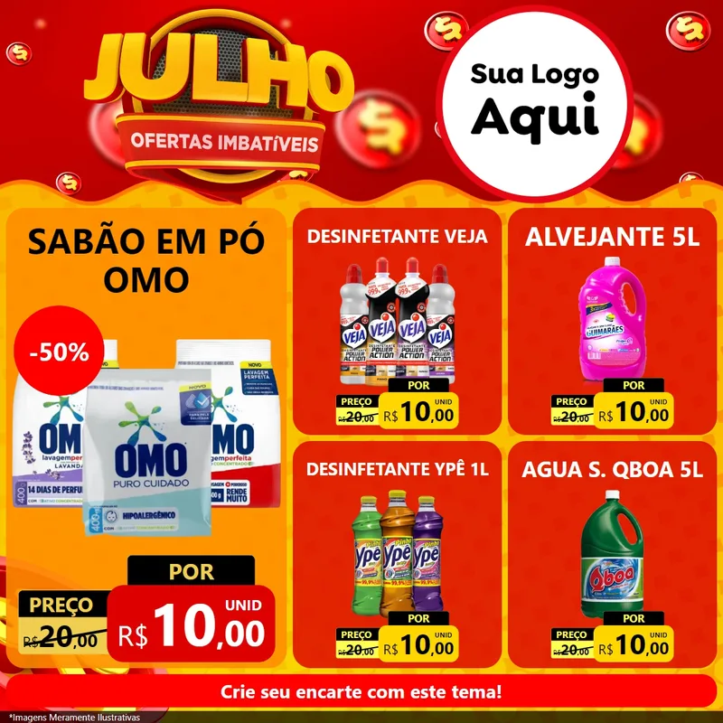 Modelo de Rede Social para Feed Facebook com o tema Julho Ofertas Imbatíveis para Produtos de Limpeza