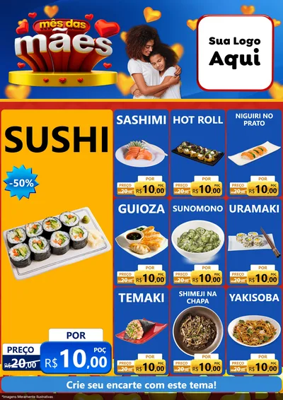 Modelo de Encarte para Encarte A4 Vertical com o tema Mês das Mães para Comida japonesa