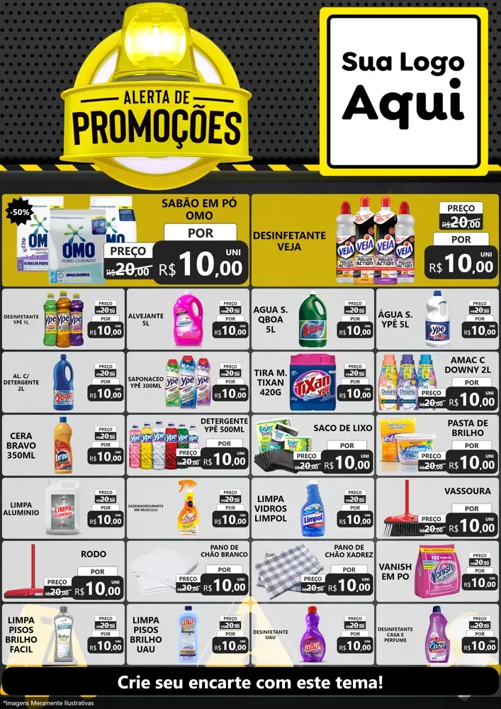 Modelo de Encarte para Encarte A4 Vertical com o tema Alerta de Promoções para Produtos de Limpeza