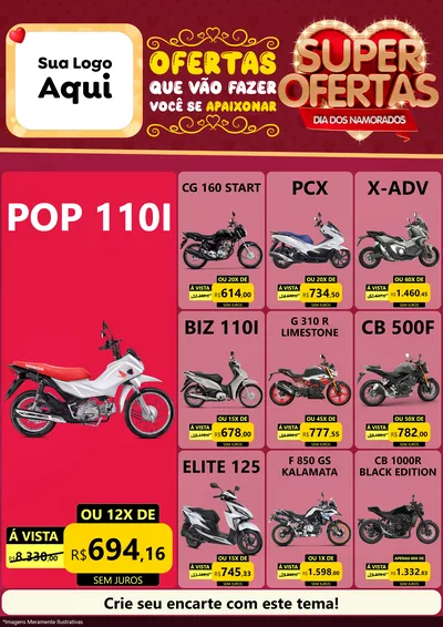 Modelo de Encarte para Encarte A4 Vertical com o tema Dia dos Namorados para Concessionaria de Motos