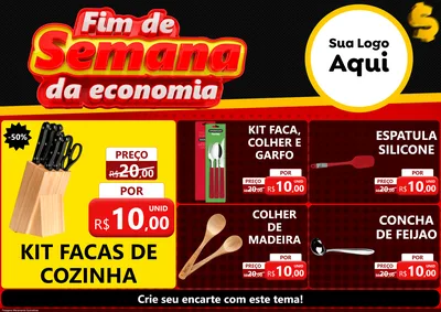 Modelo de Encarte para Encarte A4 Horizontal com o tema Fim de Semana da Economia para Utilidades Domésticas