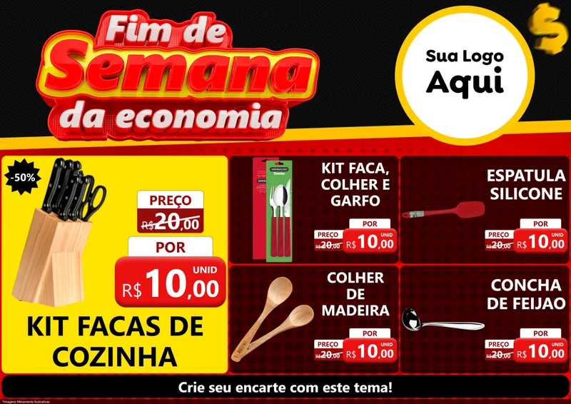 Modelo de Encarte para Encarte A4 Horizontal com o tema Fim de Semana da Economia para Utilidades Domésticas