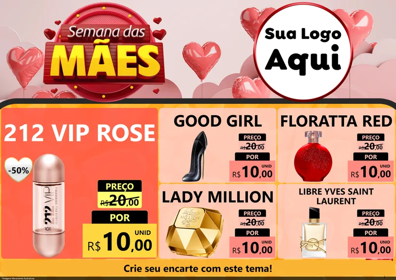 Modelo de Encarte para Encarte A4 Horizontal com o tema Semana das Mães para Perfumes