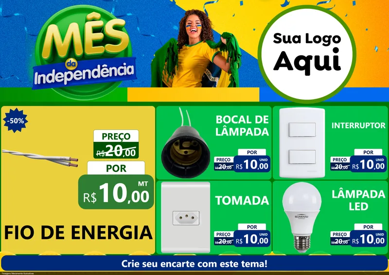 Modelo de Encarte para Encarte A4 Horizontal com o tema Mês da Independência para Materiais Elétricos