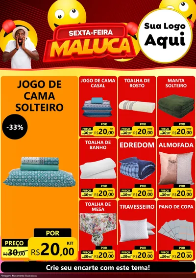 Modelo de Encarte para Encarte A4 Vertical com o tema Sexta-feira Maluca para Cama, Mesa e Banho