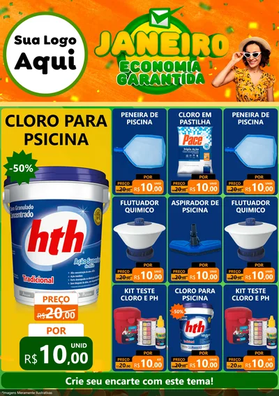 Modelo de Encarte para Encarte A4 Vertical com o tema Janeiro - Economia Garantida para Produtos para Piscina