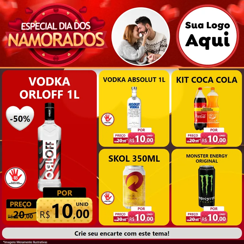 Modelo de Rede Social para Feed Facebook com o tema Especial Dia Dos Namorados para Distribuidora de bebidas