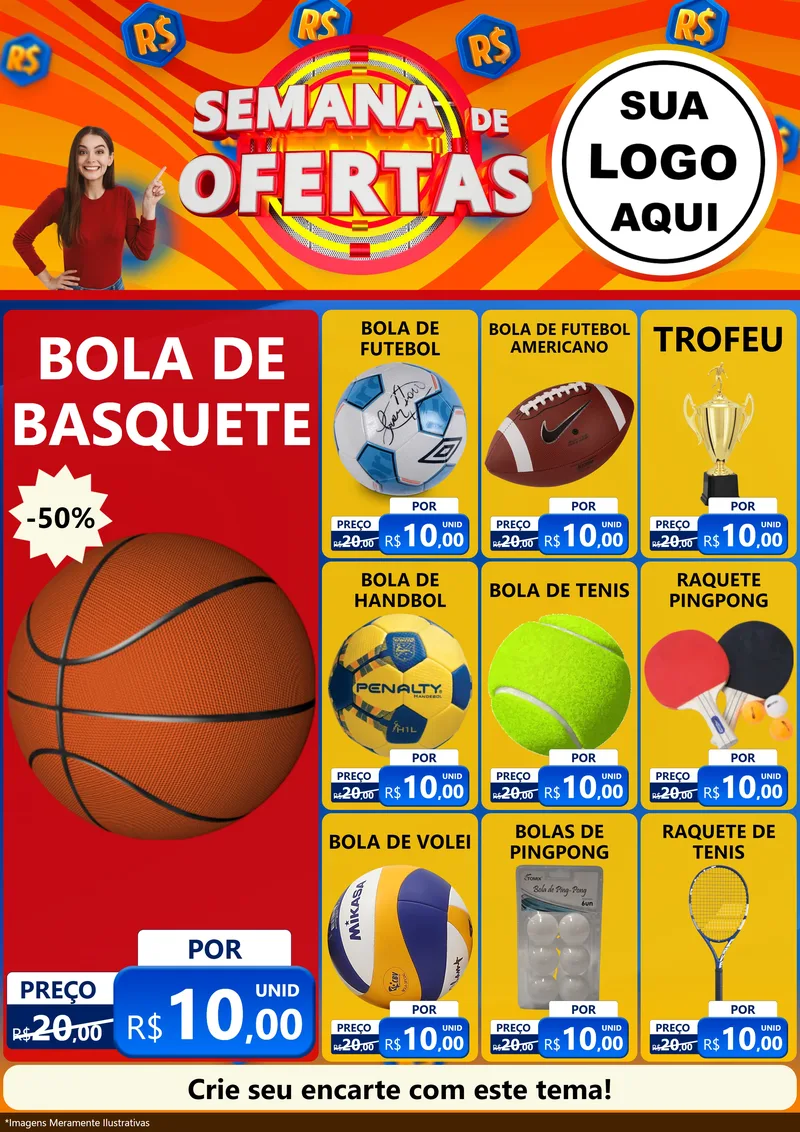 Modelo de Encarte para Encarte A4 Vertical com o tema Semana de Ofertas para Artigos Esportivos
