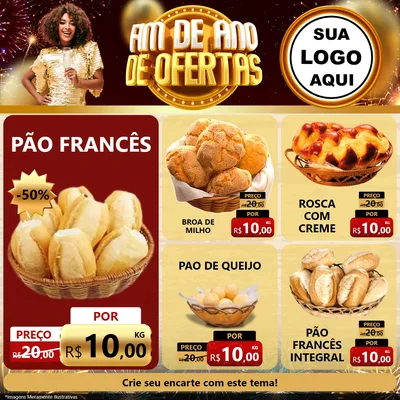 Modelo de Rede Social para Feed Facebook com o tema Fim de Ano de Ofertas para Padaria