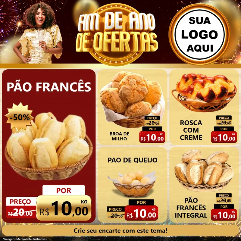 Modelo de Rede Social para Feed Facebook com o tema Fim de Ano de Ofertas para Padaria