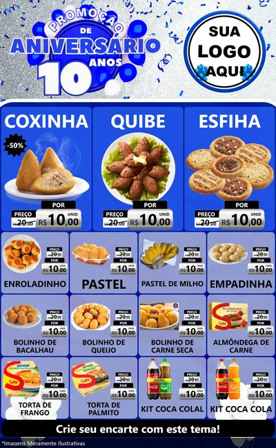 Modelo de Encarte para Encarte Grande com o tema Promoção de Aniversário - 10 Anos para Salgadaria