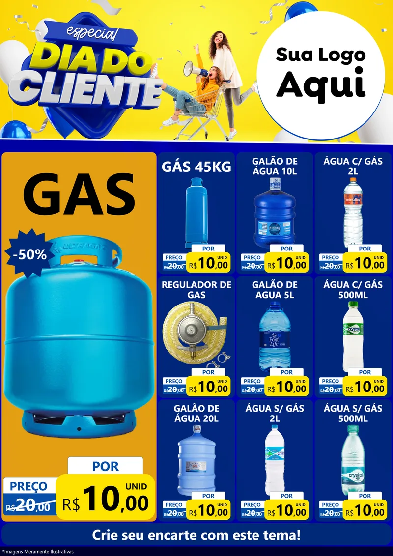 Modelo de Encarte para Encarte A4 Vertical com o tema Especial Dia do Cliente para Água e gás