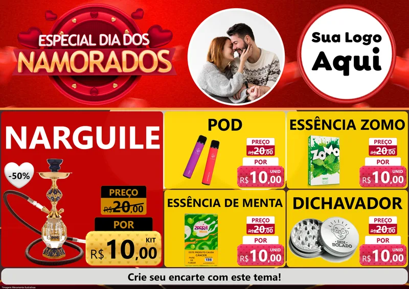 Modelo de Encarte para Encarte A4 Horizontal com o tema Especial Dia Dos Namorados para Tabacaria