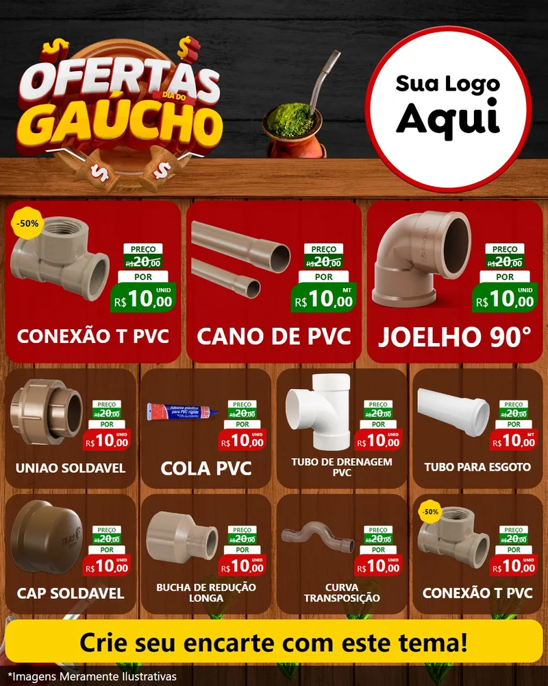Modelo de Rede Social para Feed Instagram com o tema Ofertas Dia do Gaúcho para Tubos e conexões