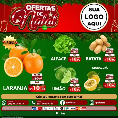 Modelo de Rede Social para Feed Facebook com o tema Ofertas de Natal para Hortifrúti