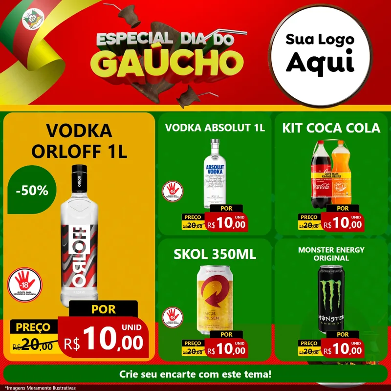 Modelo de Rede Social para Feed Facebook com o tema Especial Dia do Gaúcho para Distribuidora de bebidas
