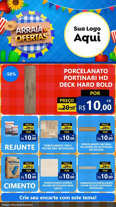 Modelo de Rede Social para Stories com o tema Arraiá de Ofertas para Pisos e revestimentos