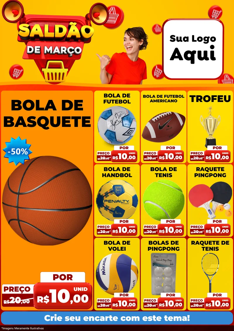 Modelo de Encarte para Encarte A4 Vertical com o tema Saldão de Março para Artigos Esportivos