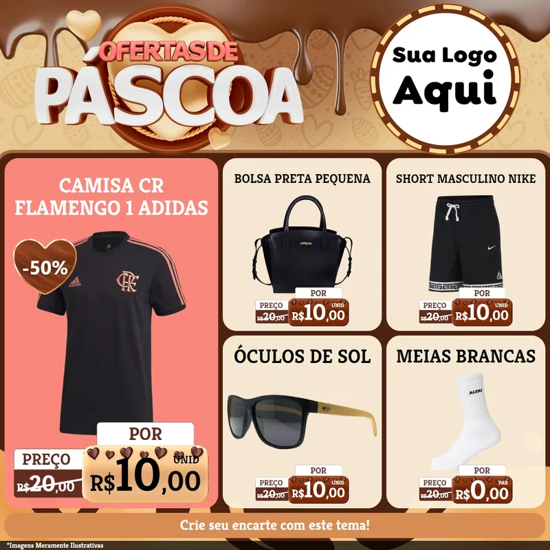 Modelo de Rede Social para Feed Facebook com o tema Ofertas de Páscoa para Roupas e acessórios