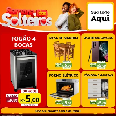 Modelo de Rede Social para Feed Facebook com o tema Semana dos Solteiros para Móveis e Eletro