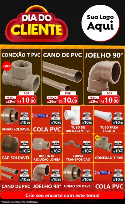 Modelo de Encarte para Encarte Grande com o tema Dia do Cliente para Tubos e conexões