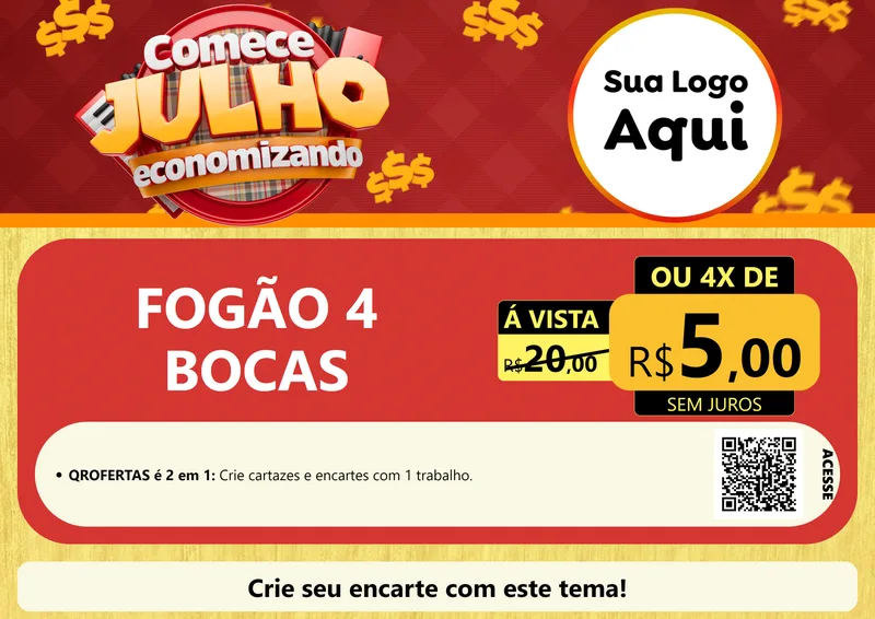 Modelo de Cartaz para Cartaz A4 Horizontal com o tema Comece Julho Economizando para Móveis e Eletro