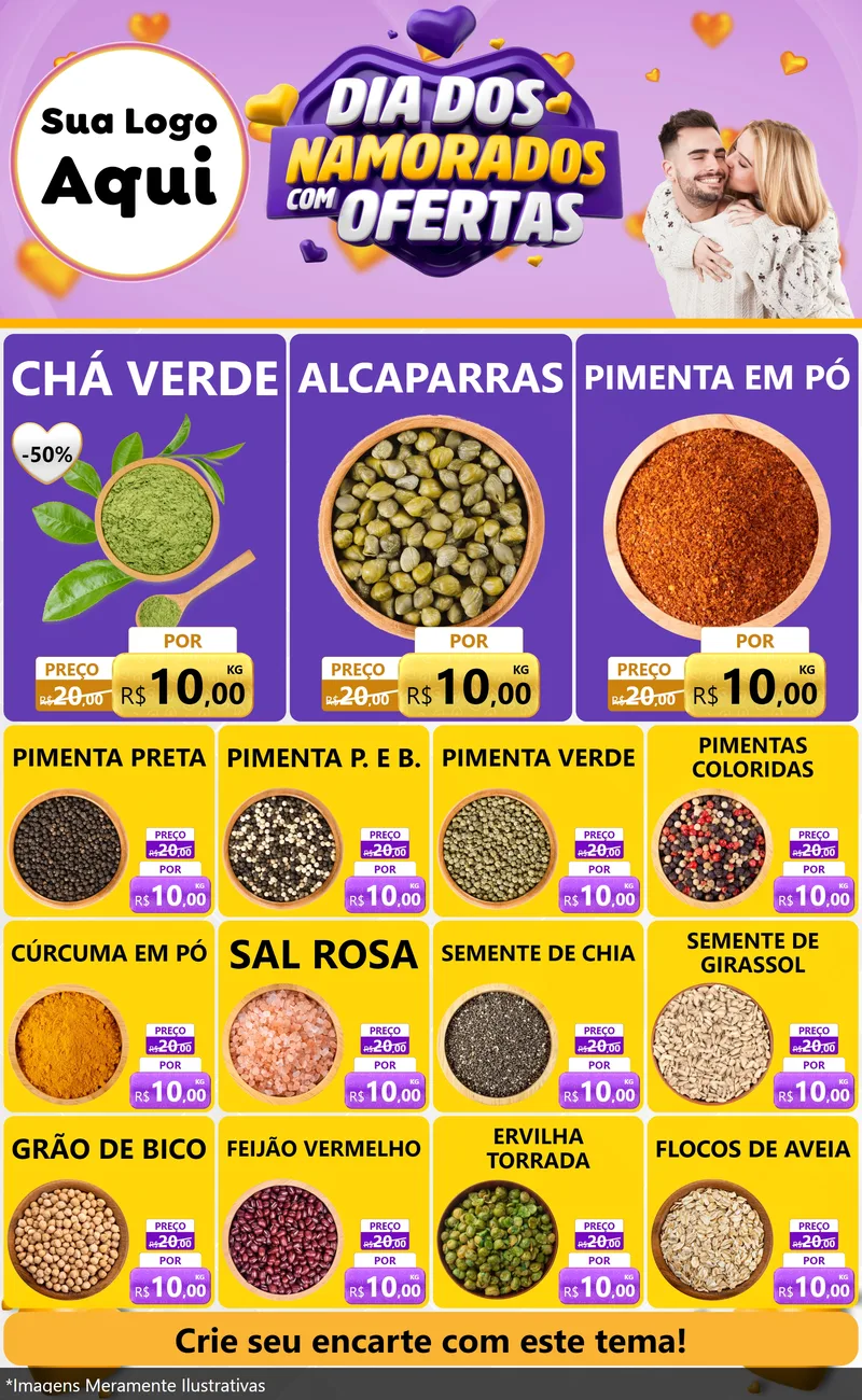 Modelo de Encarte para Encarte Grande com o tema Dia Dos Namorados Com Ofertas para Produtos Naturais