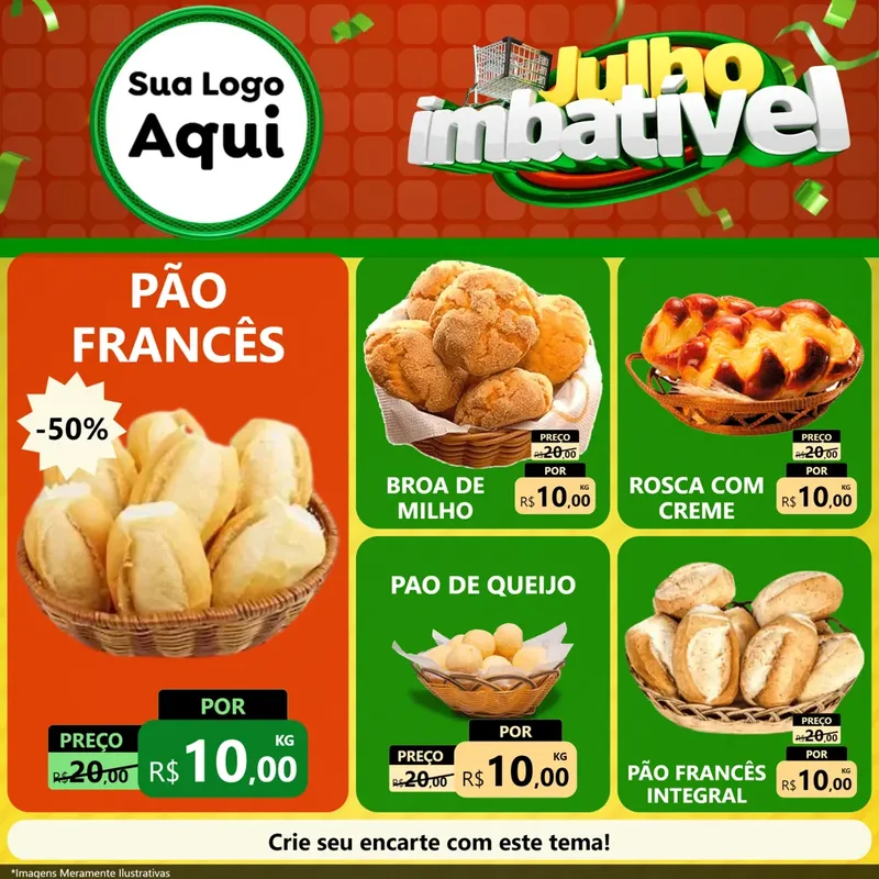 Modelo de Rede Social para Feed Facebook com o tema Julho Imbatível para Padaria