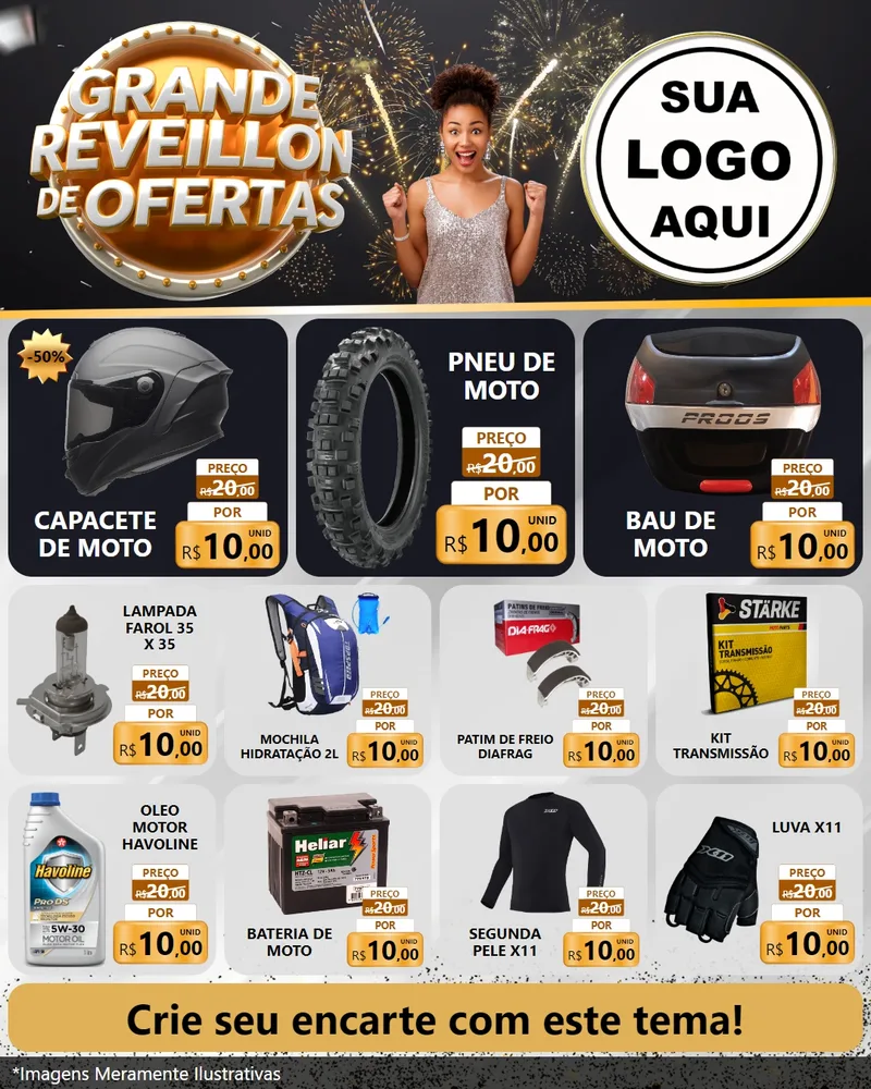 Modelo de Rede Social para Feed Instagram com o tema Grande Réveillon de Ofertas para Moto peças