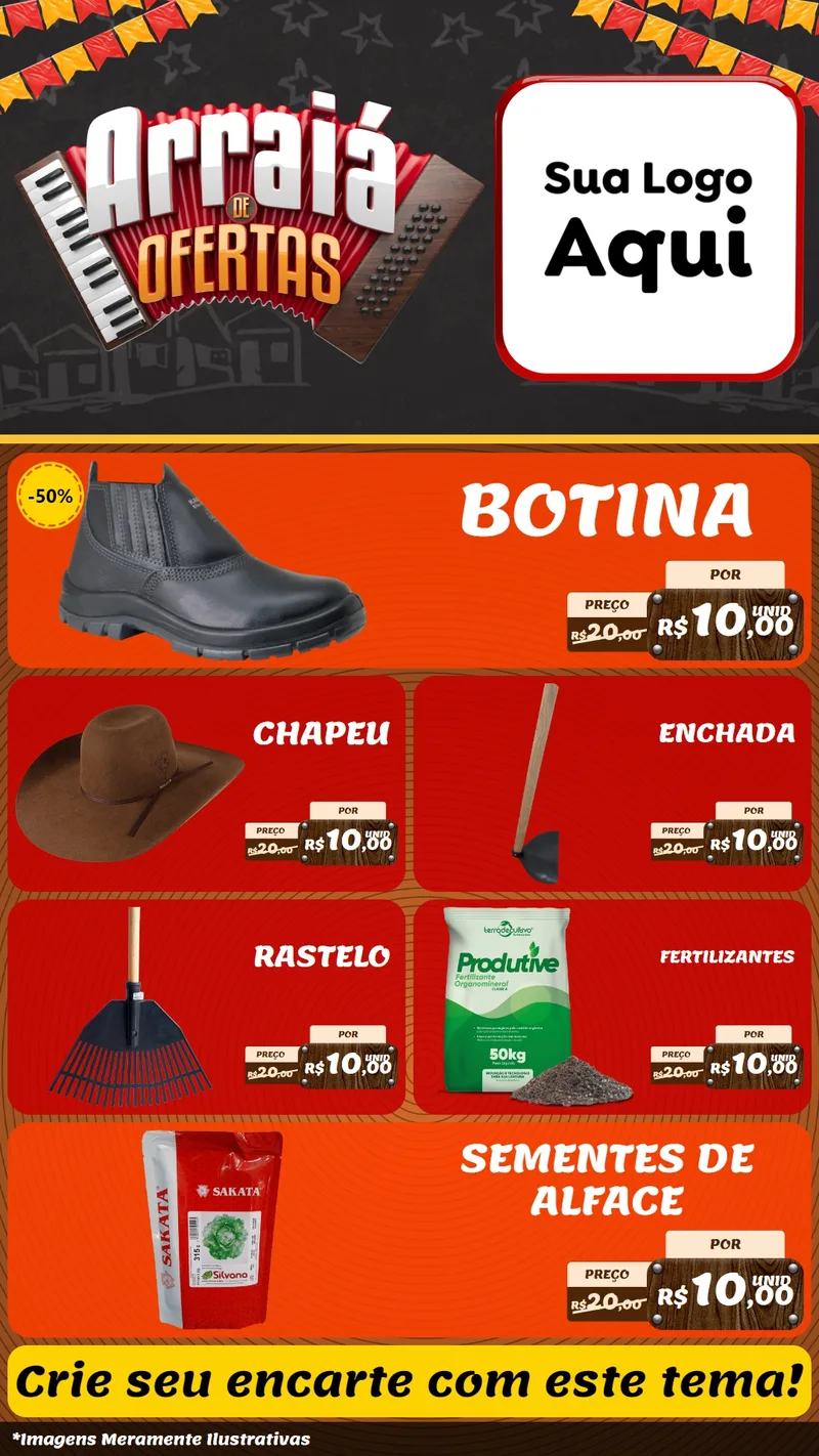 Modelo de TV para TV Vertical com o tema Arraiá de Ofertas - Junina para Agropecuária