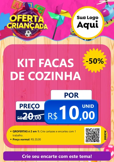 Modelo de Cartaz para Cartaz A4 Vertical com o tema Oferta da Criançada para Utilidades Domésticas