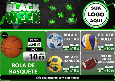 Modelo de Encarte para Encarte A4 Horizontal com o tema Black Week para Artigos Esportivos